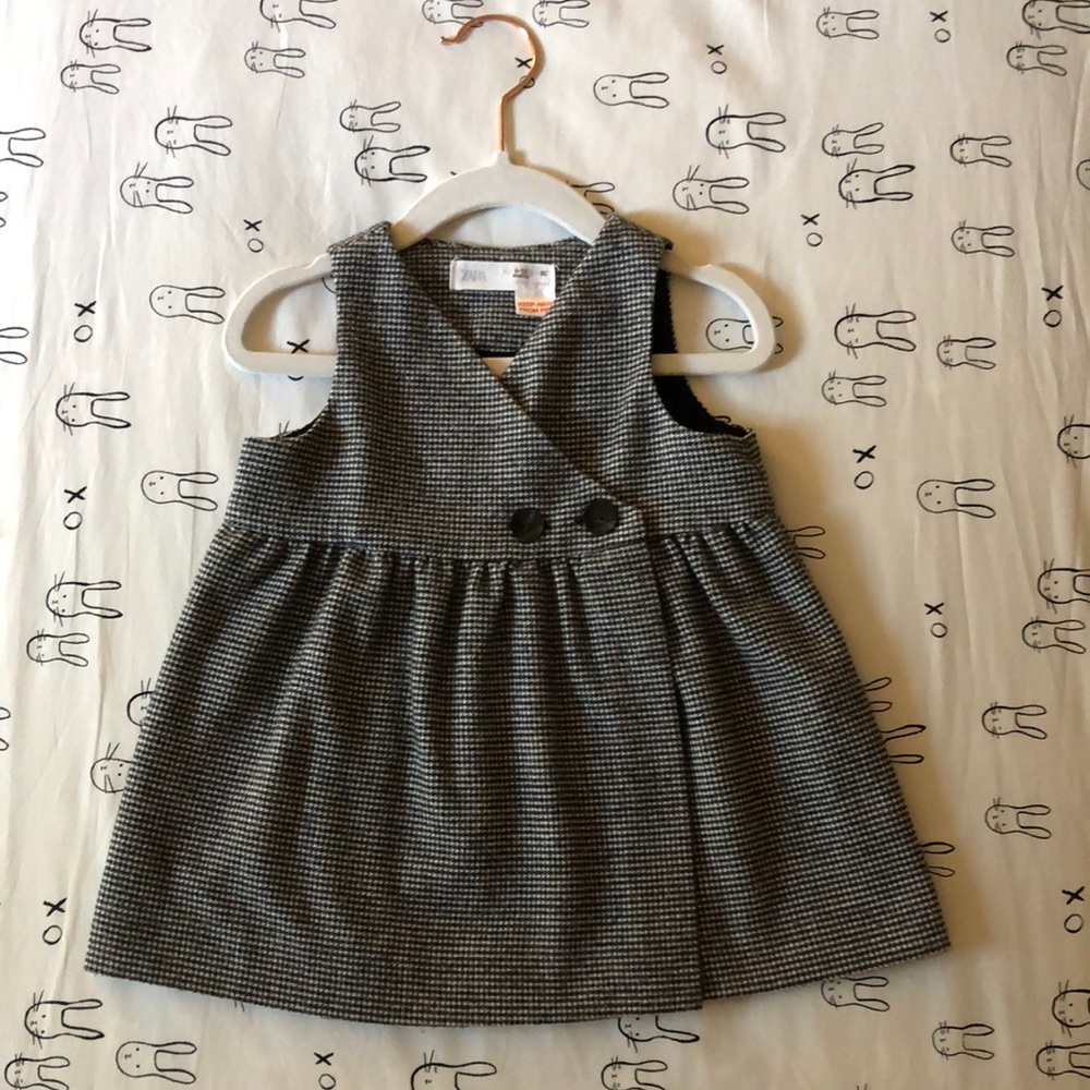 Zara Houndstooth Wrap Pinafore Black White Dress